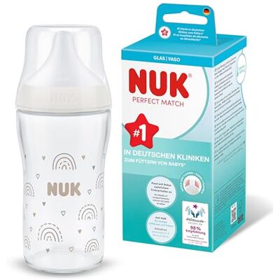 NUK Perfect Match Babyflaschen 3+ Monate 230 ml Anti-Kolik-Babyflasche Babyflaschen Glas Temperature Control Anzeige Regenbogen 1 Stück NUK Perfect Match Babyflaschen 3+ Monate 230 ml Anti-Kolik-Babyflasche Babyflaschen Glas Temperature Control Anzeige Regenbogen 1 Stück