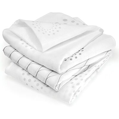 MAKIAN Mullwindeln 3er Pack Spucktücher 80x80 cm Graphic Design, doppelt gewebt & Ökotex geprüfte Baby Stoffwindeln/Mulltücher aus 100% Baumwolle Weiß Grau MAKIAN Mullwindeln 3er Pack Spucktücher 80x80 cm Graphic Design, doppelt gewebt & Ökotex geprüfte Baby Stoffwindeln/Mulltücher aus 100% Baumwolle Weiß Grau