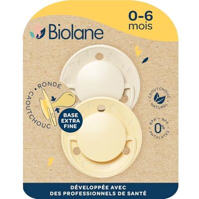Biolane Rundsauger Extra Dünne Schnuller 0-6 Monate Gelb & Beige Naturkautschuk Sauger Für die Mundentwicklung Weich und bequem Biolane Rundsauger Extra Dünne Schnuller 0-6 Monate Gelb & Beige Naturkautschuk Sauger Für die Mundentwicklung Weich und bequem