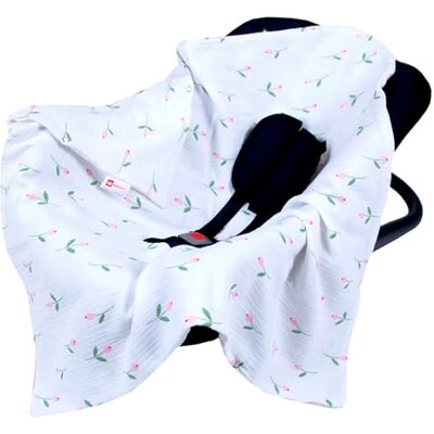 Babylux Einschlagdecke für Babyschale Autositz 80x80 cm – Sommer Babydecke aus Musselin Baumwolle – Atmungsaktiv, mit Gurtschlitzen (D8 Tulpen) Babylux Einschlagdecke für Babyschale Autositz 80x80 cm – Sommer Babydecke aus Musselin Baumwolle – Atmungsaktiv, mit Gurtschlitzen (D8 Tulpen)