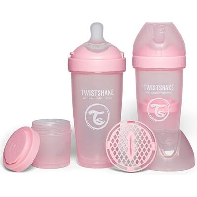 Twistshake 2x Pro Double Anti-Kolik Babyflasche mit Milchpulverbehälter 330 ml Brustähnliche Brustwarze aus Silikon mit schnellem Durchfluss BPA-freie Geeignet für Babys ab 4m+ Rosa Twistshake 2x Pro Double Anti-Kolik Babyflasche mit Milchpulverbehälter 330 ml Brustähnliche Brustwarze aus Silikon mit schnellem Durchfluss BPA-freie Geeignet für Babys ab 4m+ Rosa