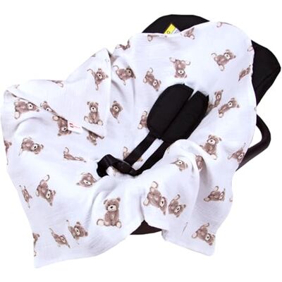 Babylux Einschlagdecke für Babyschale Autositz 80x80 cm – Sommer Babydecke aus Musselin Baumwolle – Atmungsaktiv, mit Gurtschlitzen (D6 Bären) Babylux Einschlagdecke für Babyschale Autositz 80x80 cm – Sommer Babydecke aus Musselin Baumwolle – Atmungsaktiv, mit Gurtschlitzen (D6 Bären)