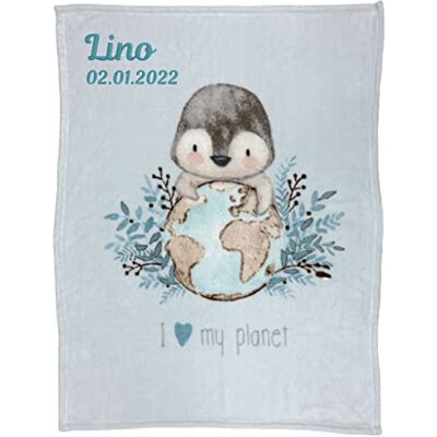 Wolimbo Babydecke mit Namen personalisiert Motiv Pinguin hellblau Besticktes Geschenk für Mädchen und Junge Wolimbo Babydecke mit Namen personalisiert Motiv Pinguin hellblau Besticktes Geschenk für Mädchen und Junge