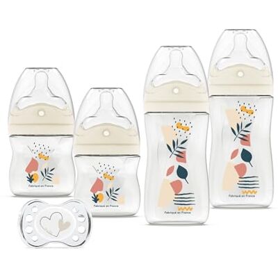 Dodie 4 Babyflaschen gegen Colik, mehrperforierter Sauger (2 x 150 ml und 2 x 270 ml), ein Baby-Sauger, Terrakotta Dodie 4 Babyflaschen gegen Colik, mehrperforierter Sauger (2 x 150 ml und 2 x 270 ml), ein Baby-Sauger, Terrakotta