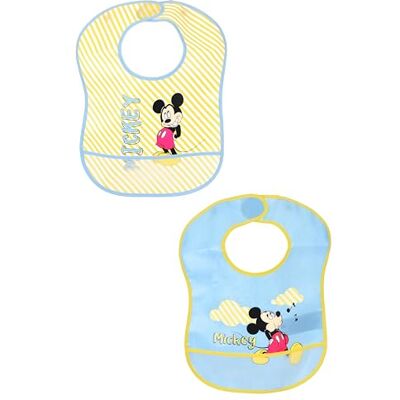 Disney Baby, Set mit 2 Lätzchen, Mickey Mouse, gelb und blau, verziert mit Wolken und Streifen Disney Baby, Set mit 2 Lätzchen, Mickey Mouse, gelb und blau, verziert mit Wolken und Streifen