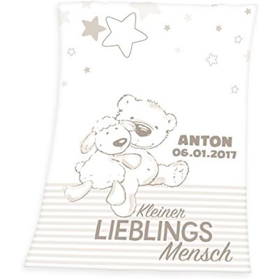Wolimbo Babydecke mit Namen personalisiert Motiv Lieblingsmensch braun Besticktes Geschenk für Mädchen und Junge Wolimbo Babydecke mit Namen personalisiert Motiv Lieblingsmensch braun Besticktes Geschenk für Mädchen und Junge