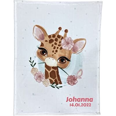 Wolimbo Babydecke mit Namen personalisiert Motiv Giraffe weiß Besticktes Geschenk für Mädchen und Junge Wolimbo Babydecke mit Namen personalisiert Motiv Giraffe weiß Besticktes Geschenk für Mädchen und Junge