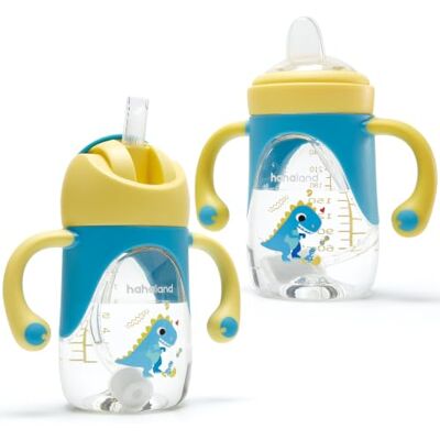 hahaland 2-in-1-Baby-Trinkbecher Silikontrinktülle Strohhalm, Dinosaur Auslaufsichere Kleinkind-Trinkflasche, 6-18 Monaten, 240ml, Kinder Straw Cup, BPA-frei, einfach zu reinigen hahaland 2-in-1-Baby-Trinkbecher Silikontrinktülle Strohhalm, Dinosaur Auslaufsichere Kleinkind-Trinkflasche, 6-18 Monaten, 240ml, Kinder Straw Cup, BPA-frei, einfach zu reinigen