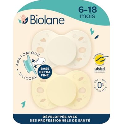 Biolane Anatomisch geformter Sauger Extra dünne Schnuller 6-18 Monate Gelb und Beige Flacher und wendbarer Nippel Optimaler Komfort Respekt für die Mundentwicklung erneuerbare Biolane Anatomisch geformter Sauger Extra dünne Schnuller 6-18 Monate Gelb und Beige Flacher und wendbarer Nippel Optimaler Komfort Respekt für die Mundentwicklung erneuerbare