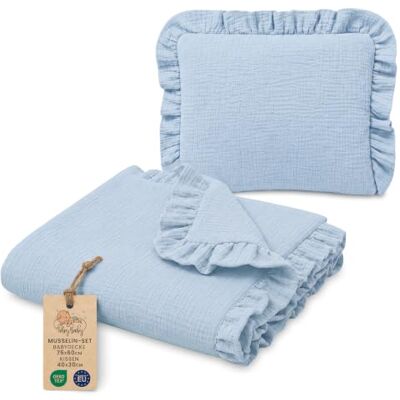 Totsy Baby Muselindecke Baby Musselin Set: Babydecke 75x60 cm + Kissen 40x30 cm Babydecke Decke Sommerdecke Kühldecke Bettwäsche Kinder mit Rüschen Baumwolle Set Kissen atmungsaktiv Himmelblau Totsy Baby Muselindecke Baby Musselin Set: Babydecke 75x60 cm + Kissen 40x30 cm Babydecke Decke Sommerdecke Kühldecke Bettwäsche Kinder mit Rüschen Baumwolle Set Kissen atmungsaktiv Himmelblau