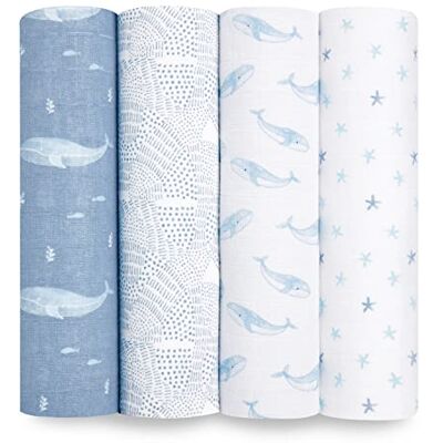 aden + anais ™ große Bio-Baumwoll-Musselin-Pucktücher Oceanic in 4er-Packung aden + anais ™ große Bio-Baumwoll-Musselin-Pucktücher Oceanic in 4er-Packung