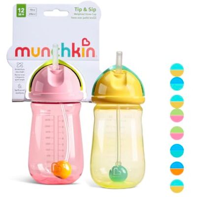 Munchkin Babyflasche mit Strohhalm Tip and Sip 2er-Pack 12m+ 296 ml Rosa/Gelb Munchkin Babyflasche mit Strohhalm Tip and Sip 2er-Pack 12m+ 296 ml Rosa/Gelb