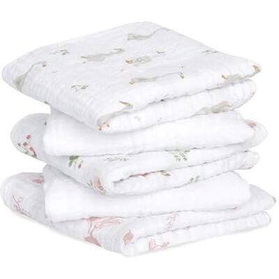 aden + anais ™ Essentials Baumwoll-Musselin-Quadrate im Landhausstil, 5 Stück aden + anais ™ Essentials Baumwoll-Musselin-Quadrate im Landhausstil, 5 Stück