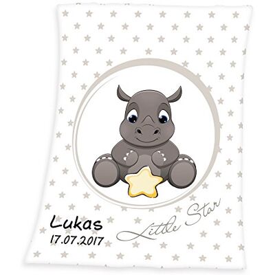 Wolimbo Babydecke mit Namen personalisiert Motiv Nashorn Besticktes Geschenk für Mädchen und Junge Wolimbo Babydecke mit Namen personalisiert Motiv Nashorn Besticktes Geschenk für Mädchen und Junge