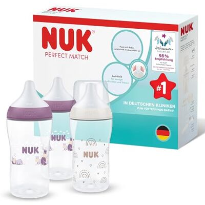 NUK Perfect Match Babyflaschen 3+ Monate 260 ml Anti-Kolik-Babyflasche PP Temperature Control Anzeige Regenbogen/Nilpferd 3 Stück NUK Perfect Match Babyflaschen 3+ Monate 260 ml Anti-Kolik-Babyflasche PP Temperature Control Anzeige Regenbogen/Nilpferd 3 Stück