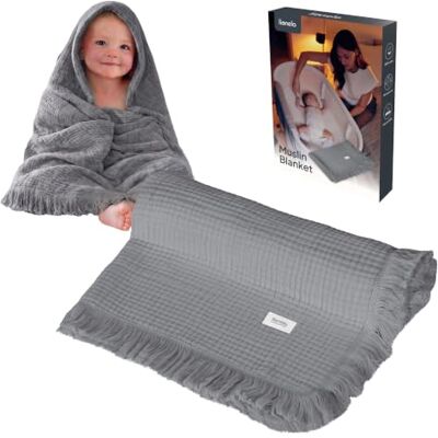 Lionelo Muslin Blanket Musselindecke 70x100 cm für Kinderwagen und Babybett 100 % Baumwolle, 6-lagiger Musselin 280 g/m², weich, saugfähig und atmungsaktiv, dekorative Fransen, waschbar bis 30 °C Lionelo Muslin Blanket Musselindecke 70x100 cm für Kinderwagen und Babybett 100 % Baumwolle, 6-lagiger Musselin 280 g/m², weich, saugfähig und atmungsaktiv, dekorative Fransen, waschbar bis 30 °C