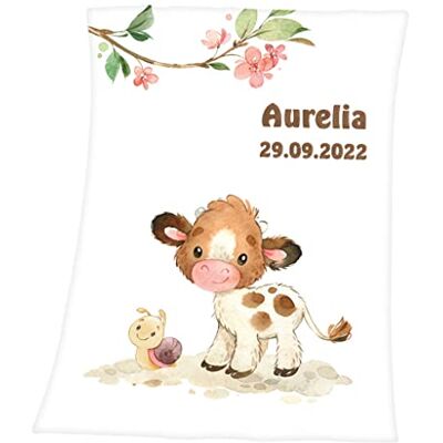 Wolimbo Soft-Peach Babydecke mit Namen personalisiert Motiv Kuh Schnecke Besticktes Geschenk für Mädchen und Junge 75x100cm Wolimbo Soft-Peach Babydecke mit Namen personalisiert Motiv Kuh Schnecke Besticktes Geschenk für Mädchen und Junge 75x100cm