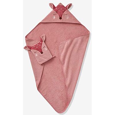 Vertbaudet Set aus Badetuch und Waschhandschuh,REH rosa/REH 100X100 Vertbaudet Set aus Badetuch und Waschhandschuh,REH rosa/REH 100X100