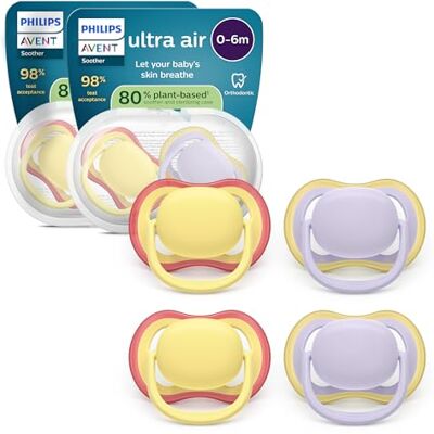 AVENT Philips ultra air Schnuller – kiefergerecht geformtes Design, für Babys, 0–6 Monate, weicher, symmetrischer Silikonsauger, BPA-frei, 2 Sterilisationsbehälter, 4er-Pack, SCF087/20 AVENT Philips ultra air Schnuller – kiefergerecht geformtes Design, für Babys, 0–6 Monate, weicher, symmetrischer Silikonsauger, BPA-frei, 2 Sterilisationsbehälter, 4er-Pack, SCF087/20