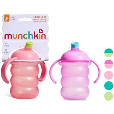 Munchkin Babyflasche Click Lock mit Ausguss 2er-Pack 6m+ 236 ml Rosa/Violett Munchkin Babyflasche Click Lock mit Ausguss 2er-Pack 6m+ 236 ml Rosa/Violett