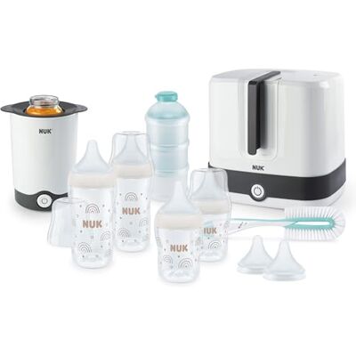 NUK Perfect Match Complete Feeding Set Ab 0 Monate Vario Express-Sterilisator, 4 Babyflaschen, Flaschenwärmer, Flaschenbürste und mehr Regenbogen 8 Stück NUK Perfect Match Complete Feeding Set Ab 0 Monate Vario Express-Sterilisator, 4 Babyflaschen, Flaschenwärmer, Flaschenbürste und mehr Regenbogen 8 Stück