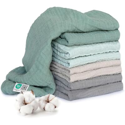 MAKIAN Mullwindeln 8er Pack, 70x70 cm, Oeko-TEX® Standard 100 geprüft, 8 Spucktücher in Premium Qualität doppelt gewebte Stoffwindeln/Mulltücher Iceberg Green/Weiß/Mint/Grau MAKIAN Mullwindeln 8er Pack, 70x70 cm, Oeko-TEX® Standard 100 geprüft, 8 Spucktücher in Premium Qualität doppelt gewebte Stoffwindeln/Mulltücher Iceberg Green/Weiß/Mint/Grau