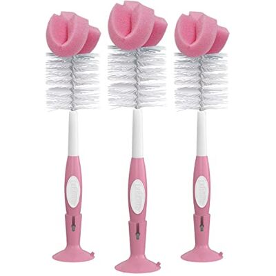 Dr. Brown's Wiederverwendbare Reinigungsbürste für Babyflaschen, mit Saugnapfständer, Schrubber und Brustwarzenreiniger, Rosa, 3 Stück Dr. Brown's Wiederverwendbare Reinigungsbürste für Babyflaschen, mit Saugnapfständer, Schrubber und Brustwarzenreiniger, Rosa, 3 Stück