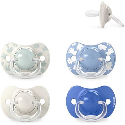 SUAVINEX , 4er-Pack Schnuller für Babys 6-18 Monate, mit Physiologischem SX Pro Silikon-Sauger Symmetrisch, Flach und Flexibel, Respektiert die Orale Entwicklung, Birdies und Wild&Free, Blau SUAVINEX , 4er-Pack Schnuller für Babys 6-18 Monate, mit Physiologischem SX Pro Silikon-Sauger Symmetrisch, Flach und Flexibel, Respektiert die Orale Entwicklung, Birdies und Wild&Free, Blau