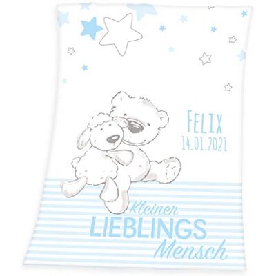 Wolimbo Babydecke mit Namen personalisiert Motiv Lieblingsmensch hellblau Besticktes Geschenk für Mädchen und Junge Wolimbo Babydecke mit Namen personalisiert Motiv Lieblingsmensch hellblau Besticktes Geschenk für Mädchen und Junge