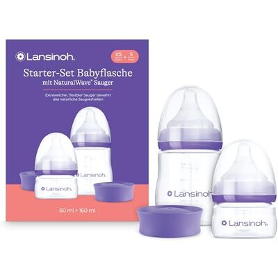 Lansinoh Babyflaschen Set mit NaturalWave Sauger XS & S, 60 & 160 ml Flaschen für Neugeborene ab 0 Monaten, Anti Kolik Ventil, BPA-frei, auch für Stillbabys geeignet Lansinoh Babyflaschen Set mit NaturalWave Sauger XS & S, 60 & 160 ml Flaschen für Neugeborene ab 0 Monaten, Anti Kolik Ventil, BPA-frei, auch für Stillbabys geeignet