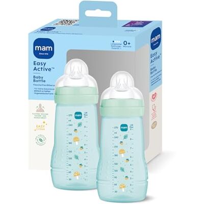 MAM Easy Active Babyflasche 2x 270 ml, 0+ Monate, Sauger Gr. 1, Pilze MAM Easy Active Babyflasche 2x 270 ml, 0+ Monate, Sauger Gr. 1, Pilze