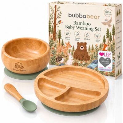 Bubba Bear ™ Baby Set mit Saugnapf-Schüssel, Standfeste Saug-Fütter-Teller und Löffel für Babys & Kleinkinder kostenloses E-Book: der Weaning aus natürlichem bamboo Grün Bubba Bear ™ Baby Set mit Saugnapf-Schüssel, Standfeste Saug-Fütter-Teller und Löffel für Babys & Kleinkinder kostenloses E-Book: der Weaning aus natürlichem bamboo Grün