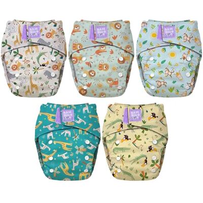 Mitac 5er-Pack wiederverwendbare Stoffwindeln für Babys Stoffwindeln, von Geburt an bis zum Töpfchen Verstellbar, waschbar mit Bambuseinlage Mitac 5er-Pack wiederverwendbare Stoffwindeln für Babys Stoffwindeln, von Geburt an bis zum Töpfchen Verstellbar, waschbar mit Bambuseinlage