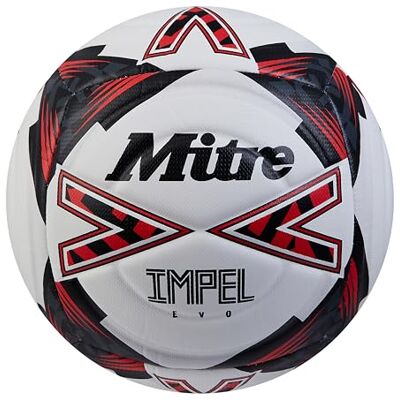 Mitre Impel Evo Fußball Strapazierfähiger Trainingsball Hyperseam-Technologie Fußball, Weiß/Schwarz/Bib-Rot, 3 Mitre Impel Evo Fußball Strapazierfähiger Trainingsball Hyperseam-Technologie Fußball, Weiß/Schwarz/Bib-Rot, 3