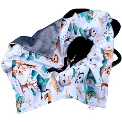 Babylux Einschlagdecke 80x80 cm für Babyschale & Autositz – Wende-Decke aus Plüsch & Baumwolle, mit Gurtschlitzen (148 Grau + Dschungel) Babylux Einschlagdecke 80x80 cm für Babyschale & Autositz – Wende-Decke aus Plüsch & Baumwolle, mit Gurtschlitzen (148 Grau + Dschungel)