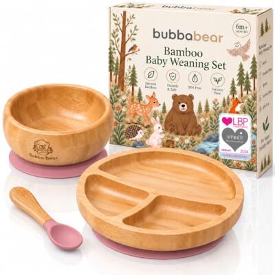 Bubba Bear ™ Baby Set mit Saugnapf-Schüssel, Standfeste Saug-Fütter-Teller und Löffel für Babys & Kleinkinder kostenloses E-Book: der Weaning aus natürlichem bamboo Bubba Bear ™ Baby Set mit Saugnapf-Schüssel, Standfeste Saug-Fütter-Teller und Löffel für Babys & Kleinkinder kostenloses E-Book: der Weaning aus natürlichem bamboo