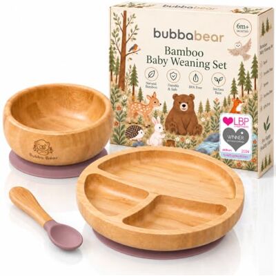Bubba Bear Kindergeschirr-Set Kinderteller mit Saugnapf Geschirrset für Kleinkinder Unterteilter Babyteller Bambus Babygeschirr mit Löffel fürs Essen und Füttern Baby Teller (Holunderbeere) Bubba Bear Kindergeschirr-Set Kinderteller mit Saugnapf Geschirrset für Kleinkinder Unterteilter Babyteller Bambus Babygeschirr mit Löffel fürs Essen und Füttern Baby Teller (Holunderbeere)