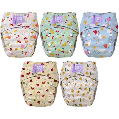 Mitac 5er-Pack wiederverwendbare Stoffwindeln für Babys Stoffwindeln, von Geburt an bis zum Töpfchen Verstellbar, waschbar mit Bambuseinlage Mitac 5er-Pack wiederverwendbare Stoffwindeln für Babys Stoffwindeln, von Geburt an bis zum Töpfchen Verstellbar, waschbar mit Bambuseinlage