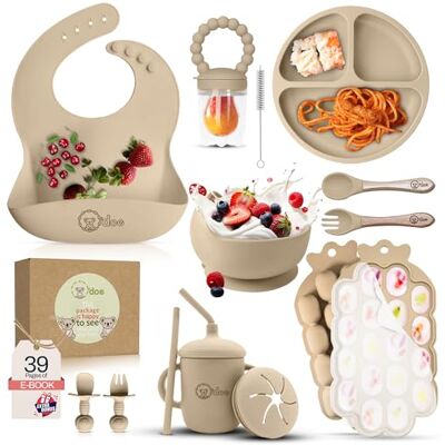 o'doe ™ Baby Entwöhnungsset 15-teiliges Silikon-Fütterungsset Geschirrset Baby mit Saugnapf, Schüssel, Lätzchen, Schnabeltasse, Obst-Futterspender, Gefriertablett o'doe ™ Baby Entwöhnungsset 15-teiliges Silikon-Fütterungsset Geschirrset Baby mit Saugnapf, Schüssel, Lätzchen, Schnabeltasse, Obst-Futterspender, Gefriertablett