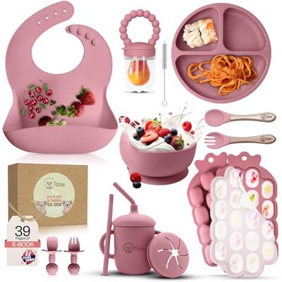 o'doe ™ Baby Entwöhnungsset 15-teiliges Silikon-Fütterungsset Geschirrset Baby mit Saugnapf, Schüssel, Lätzchen, Schnabeltasse, Obst-Futterspender, Gefriertablett o'doe ™ Baby Entwöhnungsset 15-teiliges Silikon-Fütterungsset Geschirrset Baby mit Saugnapf, Schüssel, Lätzchen, Schnabeltasse, Obst-Futterspender, Gefriertablett
