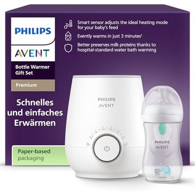 AVENT Philips Flaschenwärmer Geschenkset – Schneller Premium-Flaschenwärmer und Natural Response Babyflasche, intelligente Temperaturregelung, automatische Abschaltung, Auftaufunktion, SCF358/10 AVENT Philips Flaschenwärmer Geschenkset – Schneller Premium-Flaschenwärmer und Natural Response Babyflasche, intelligente Temperaturregelung, automatische Abschaltung, Auftaufunktion, SCF358/10