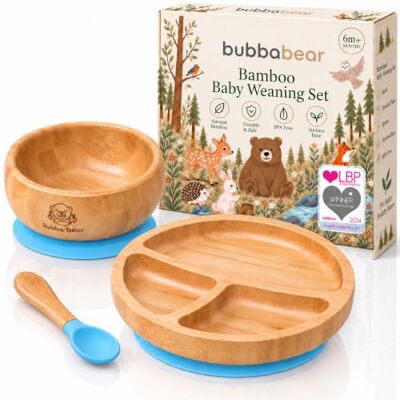Bubba Bear ™ Baby Set mit Saugnapf-Schüssel, Standfeste Saug-Fütter-Teller und Löffel für Babys & Kleinkinder – kostenloses E-Book: der Bubba-Bear-Entwöhnungsguide – aus natürlichem bambus Bubba Bear ™ Baby Set mit Saugnapf-Schüssel, Standfeste Saug-Fütter-Teller und Löffel für Babys & Kleinkinder – kostenloses E-Book: der Bubba-Bear-Entwöhnungsguide – aus natürlichem bambus