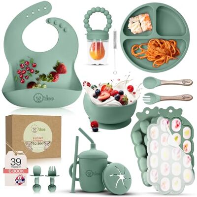 o'doe ™ Baby Entwöhnungsset 15-teiliges Silikon-Fütterungsset Geschirrset Baby mit Saugnapf, Schüssel, Lätzchen, Schnabeltasse, Obst-Futterspender, Gefriertablett o'doe ™ Baby Entwöhnungsset 15-teiliges Silikon-Fütterungsset Geschirrset Baby mit Saugnapf, Schüssel, Lätzchen, Schnabeltasse, Obst-Futterspender, Gefriertablett