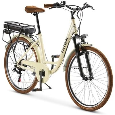 Nilox J5 Pro E-Bike, Elektrofahrrad mit 250 W Motor, 26" Räder, bis zu 65 km Reichweite, 36 V – 10 Ah Wechselakku, max. 25 km/h, Shimano 6-Gang-Schaltung, Vorderradfederung, Weiß Nilox J5 Pro E-Bike, Elektrofahrrad mit 250 W Motor, 26" Räder, bis zu 65 km Reichweite, 36 V – 10 Ah Wechselakku, max. 25 km/h, Shimano 6-Gang-Schaltung, Vorderradfederung, Weiß