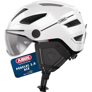 Abus Stadthelm Pedelec 2.0 ACE Fahrradhelm mit Rücklicht, Visier, Regenhaube, Ohrenschutz für Damen und Herren Weiß Glänzend, Größe M Abus Stadthelm Pedelec 2.0 ACE Fahrradhelm mit Rücklicht, Visier, Regenhaube, Ohrenschutz für Damen und Herren Weiß Glänzend, Größe M
