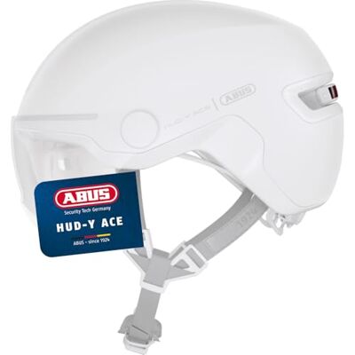 Abus Stadthelm HUD-Y ACE stylischer Fahrradhelm mit Visier und magnetischem, aufladbarem LED-Rücklicht für Damen und Herren Pure White, Größe M Abus Stadthelm HUD-Y ACE stylischer Fahrradhelm mit Visier und magnetischem, aufladbarem LED-Rücklicht für Damen und Herren Pure White, Größe M