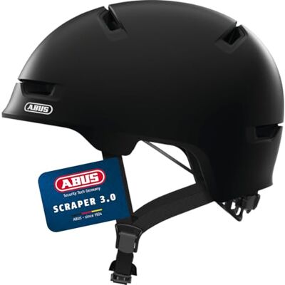 Abus Stadthelm Scraper 3.0 Robuster Hartschalen-Fahrradhelm für den Stadtverkehr für Damen und Herren Schwarz Matt, Größe M Abus Stadthelm Scraper 3.0 Robuster Hartschalen-Fahrradhelm für den Stadtverkehr für Damen und Herren Schwarz Matt, Größe M