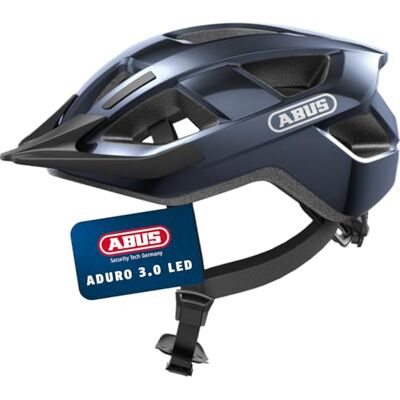 Abus Fahrradhelm Aduro 3.0 LED Sportiver City-Helm in stilvollem Design für alltägliche und sportliche Touren mit Rücklicht für Damen und Herren Größe L, Blau Abus Fahrradhelm Aduro 3.0 LED Sportiver City-Helm in stilvollem Design für alltägliche und sportliche Touren mit Rücklicht für Damen und Herren Größe L, Blau