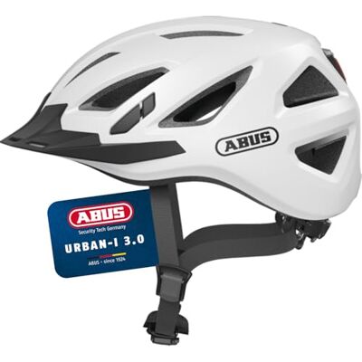 Abus Stadthelm Urban-I 3.0 Fahrradhelm mit Rücklicht, Schirm und Magnetverschluss für Damen und Herren Weiß, Größe XL Abus Stadthelm Urban-I 3.0 Fahrradhelm mit Rücklicht, Schirm und Magnetverschluss für Damen und Herren Weiß, Größe XL