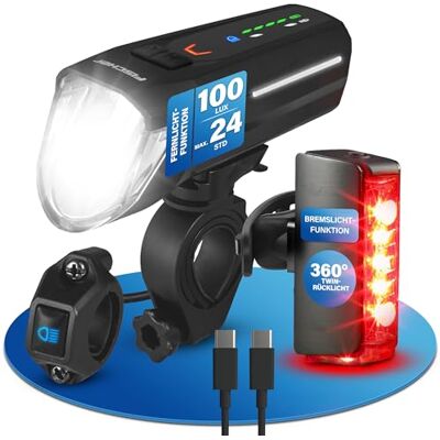 Fischer Fahrrad LED-Akku Beleuchtungs-Set Twin Stop 100 +80 Lux Fernlicht, mit Sensormodus, Lange Leuchtdauer, stabiles Aluminium-Gehäuse, schwarz, 1 Stück Fischer Fahrrad LED-Akku Beleuchtungs-Set Twin Stop 100 +80 Lux Fernlicht, mit Sensormodus, Lange Leuchtdauer, stabiles Aluminium-Gehäuse, schwarz, 1 Stück
